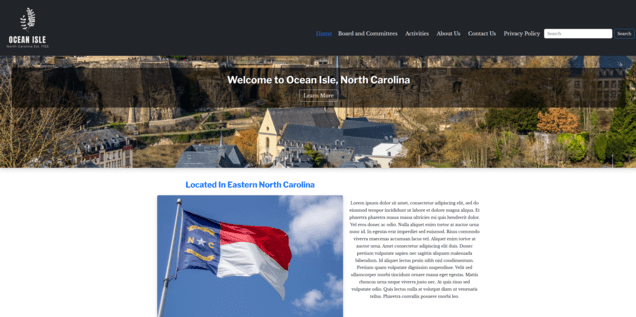 screenshot of the ocean-isle website