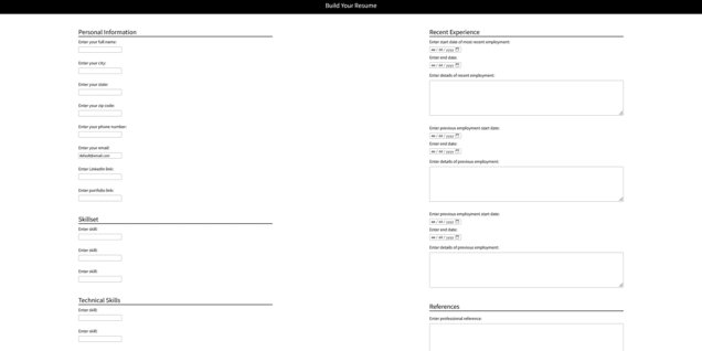 screenshot of the resume builder application